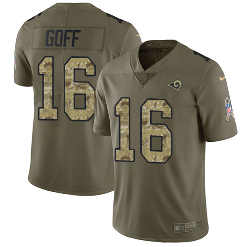 Nike Rams #16 Jared Goff Olive/Camo Men's Stitched NFL Limited Salute To Service Jersey